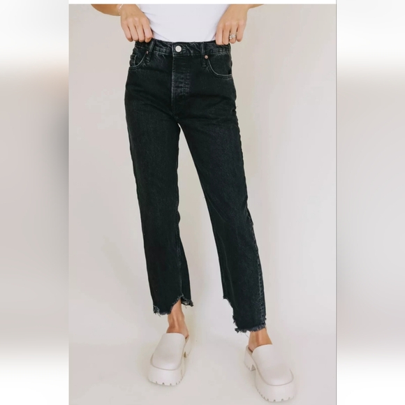 We The Free Denim - Free People We The Free Tapered Baggy Boyfriend Jeans 28 Frayed Hem High Rise